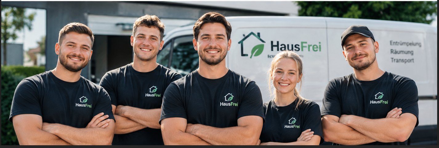 Das hausfrei-Team vor dem Firmenfahrzeug